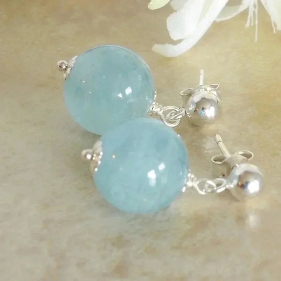 Aquamarine,Aquamarine Earrings, March Birthstone,19th Anniversary,Blue Earrings - Picture 2 of 4
